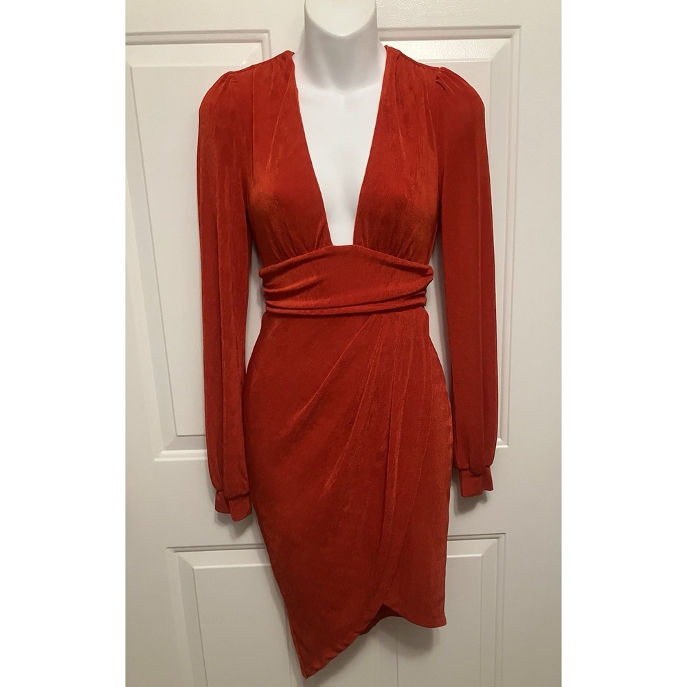 Hello Molly Women's Long Sleeve Red Ruched Dress Size XS Slinky Knit Packable